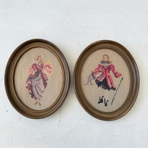 Vintage Victorian Needleworks Wall Decor Cross Stitch Embroidery Set of 2